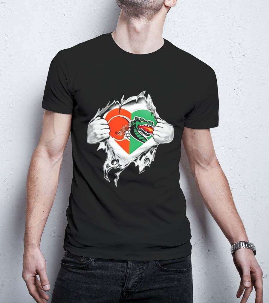 Cleveland Browns UAB Blazers Heart Superman Chest Rip T-Shirt
