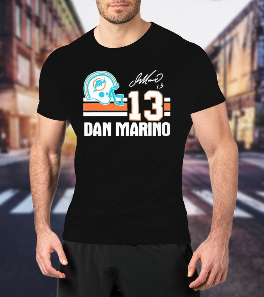 Miami Dolphins Dan Marino 13 Helmet Signature T-Shirt