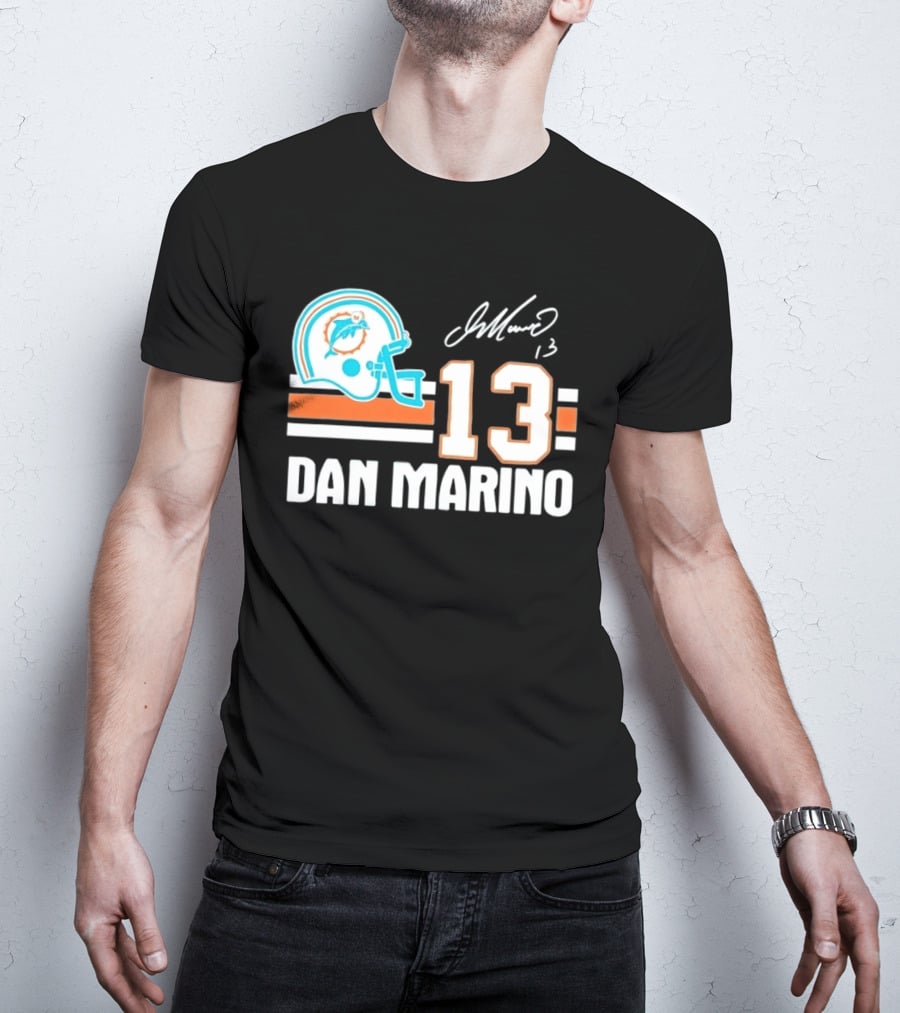 Miami Dolphins Dan Marino 13 Helmet Signature T-Shirt
