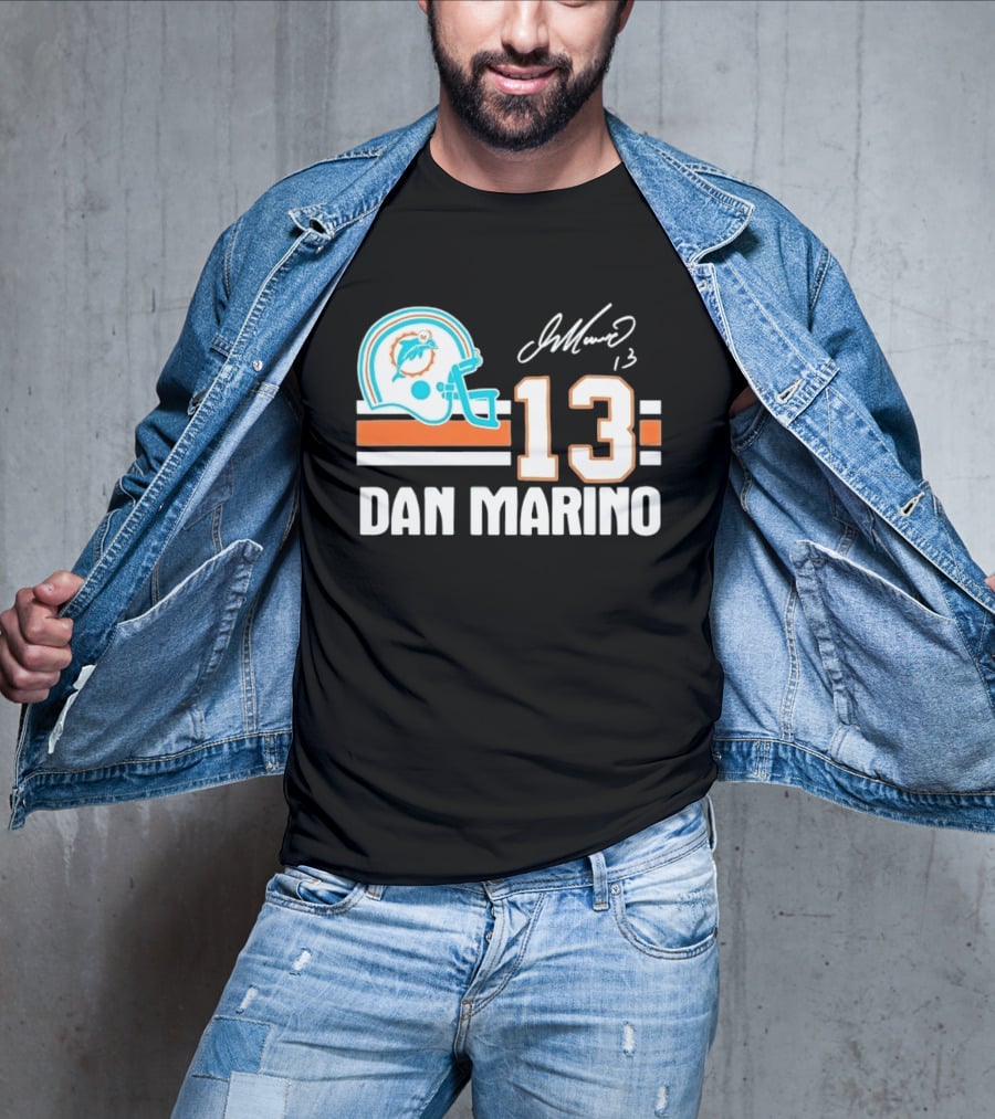 Miami Dolphins Dan Marino 13 Helmet Signature T-Shirt