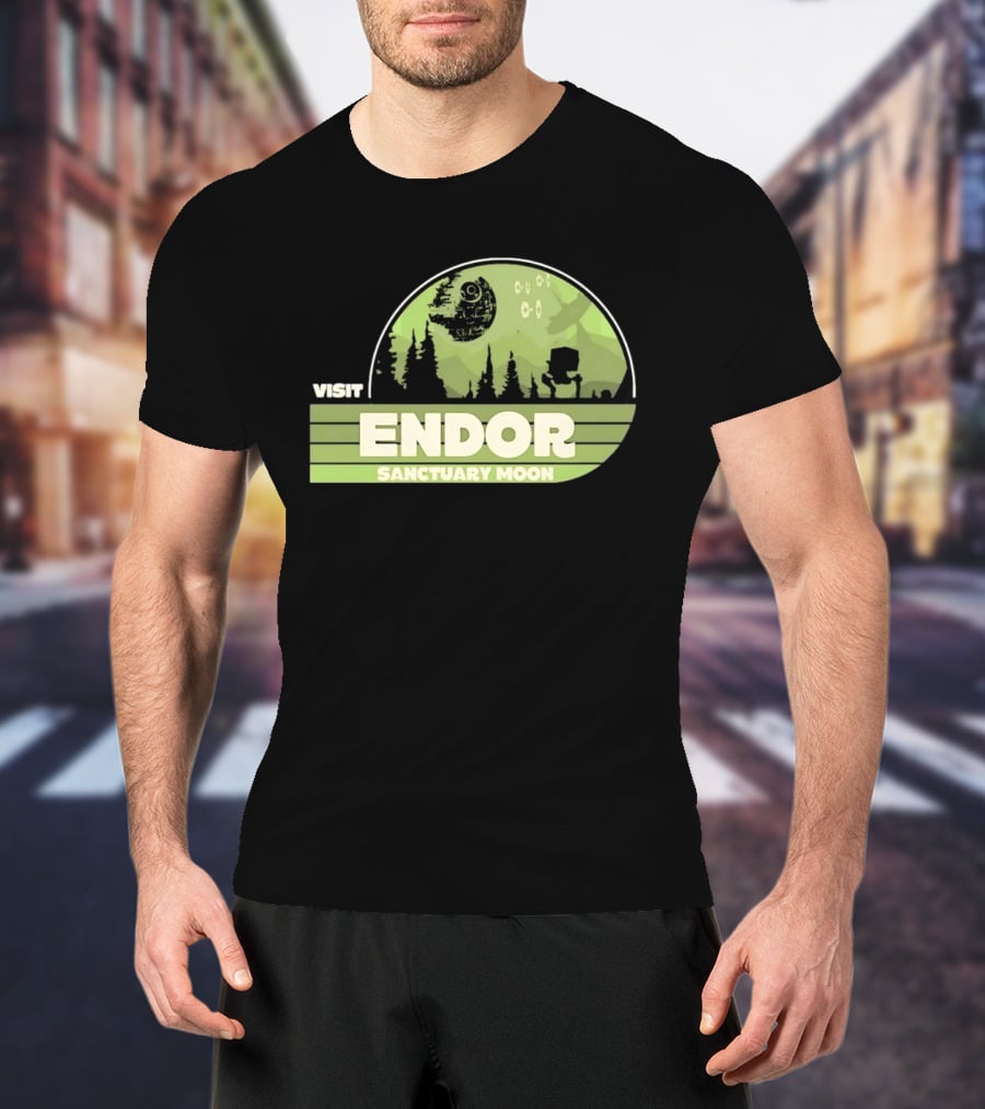 Visit Endor Sanctuary Moon Star Wars Retro Sci Fi Scene T-Shirt