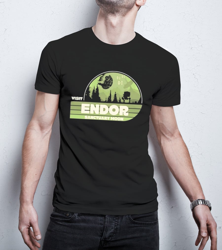 Visit Endor Sanctuary Moon Star Wars Retro Sci Fi Scene T-Shirt