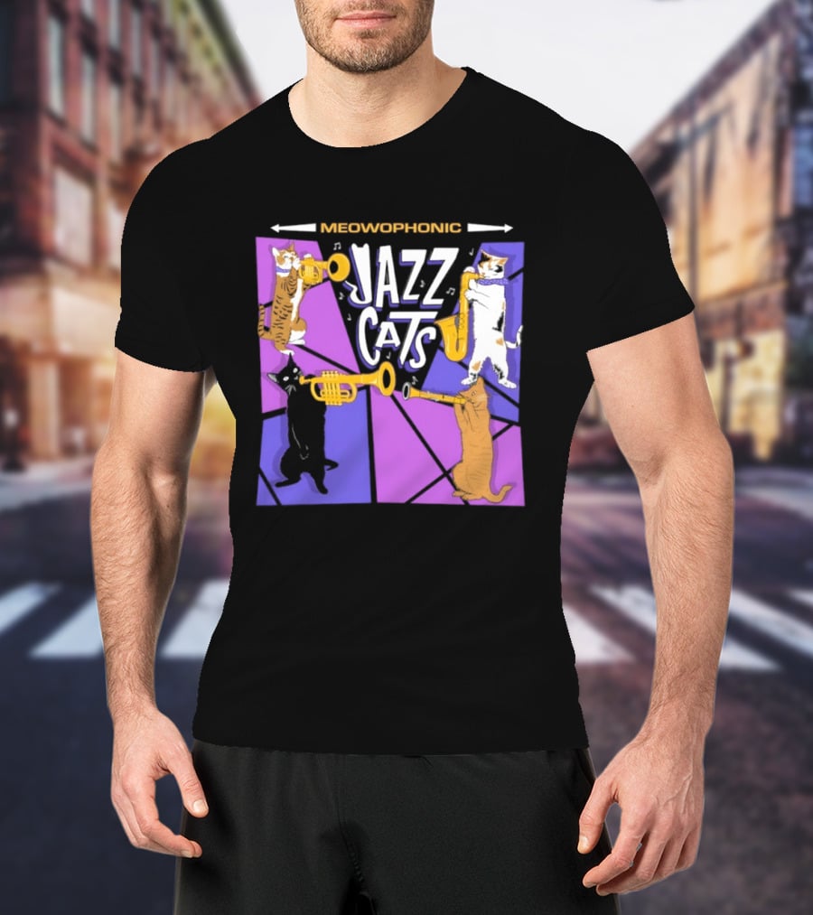 Meowophonic Jazz Cats Playing Trumpets And Saxophones T-Shirt