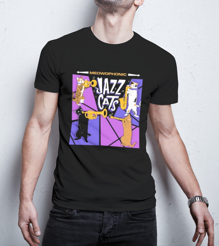 Meowophonic Jazz Cats Playing Trumpets And Saxophones T-Shirt