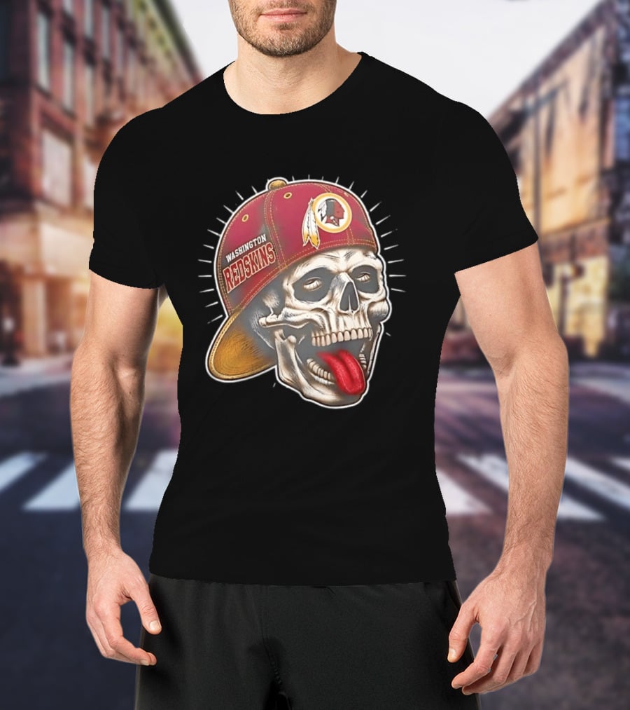 Washington Redskins Football Skull Tongue Out Cap T-Shirt