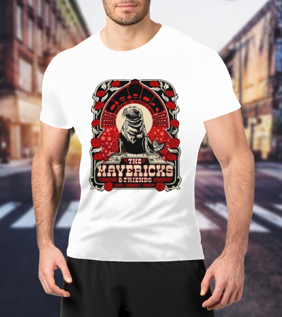 Beverly MA 08.21.2026 The Mavericks Love Liberty Unity Friends Seal And Roses T-Shirt