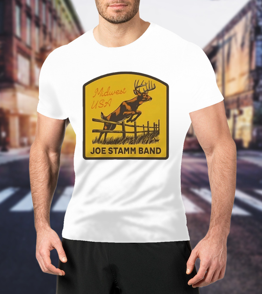 Joe Stamm Band Midwest USA Deer Jumping Fence Over Farm Field T-Shirt
