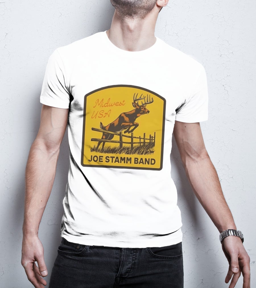 Joe Stamm Band Midwest USA Deer Jumping Fence Over Farm Field T-Shirt
