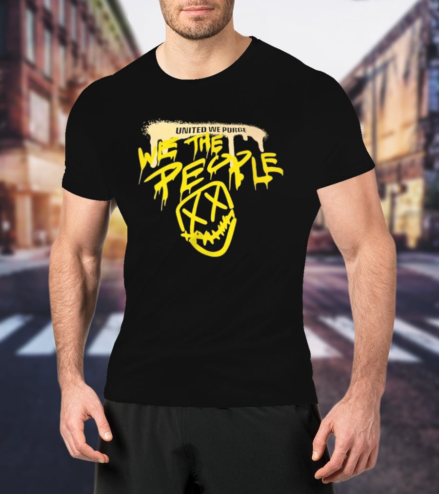 United We Purge We The People Horror Movie Mask Dripping Yellow T-Shirt