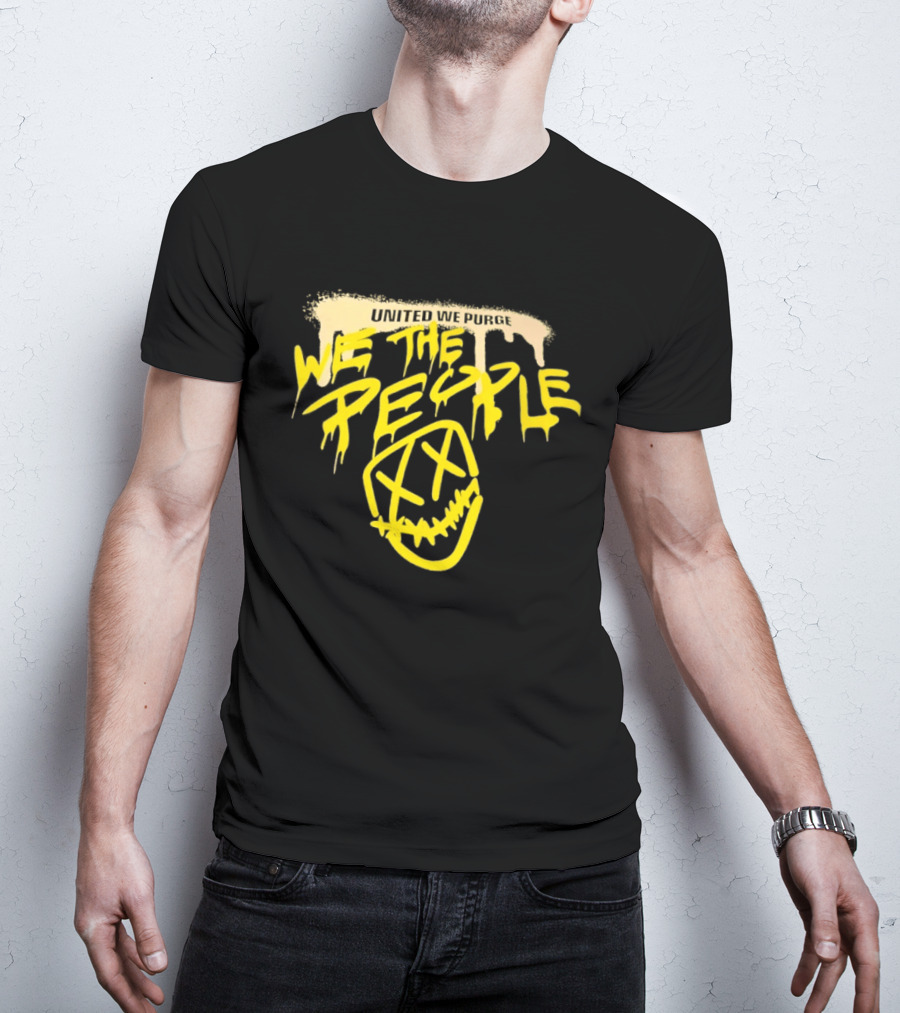 United We Purge We The People Horror Movie Mask Dripping Yellow T-Shirt