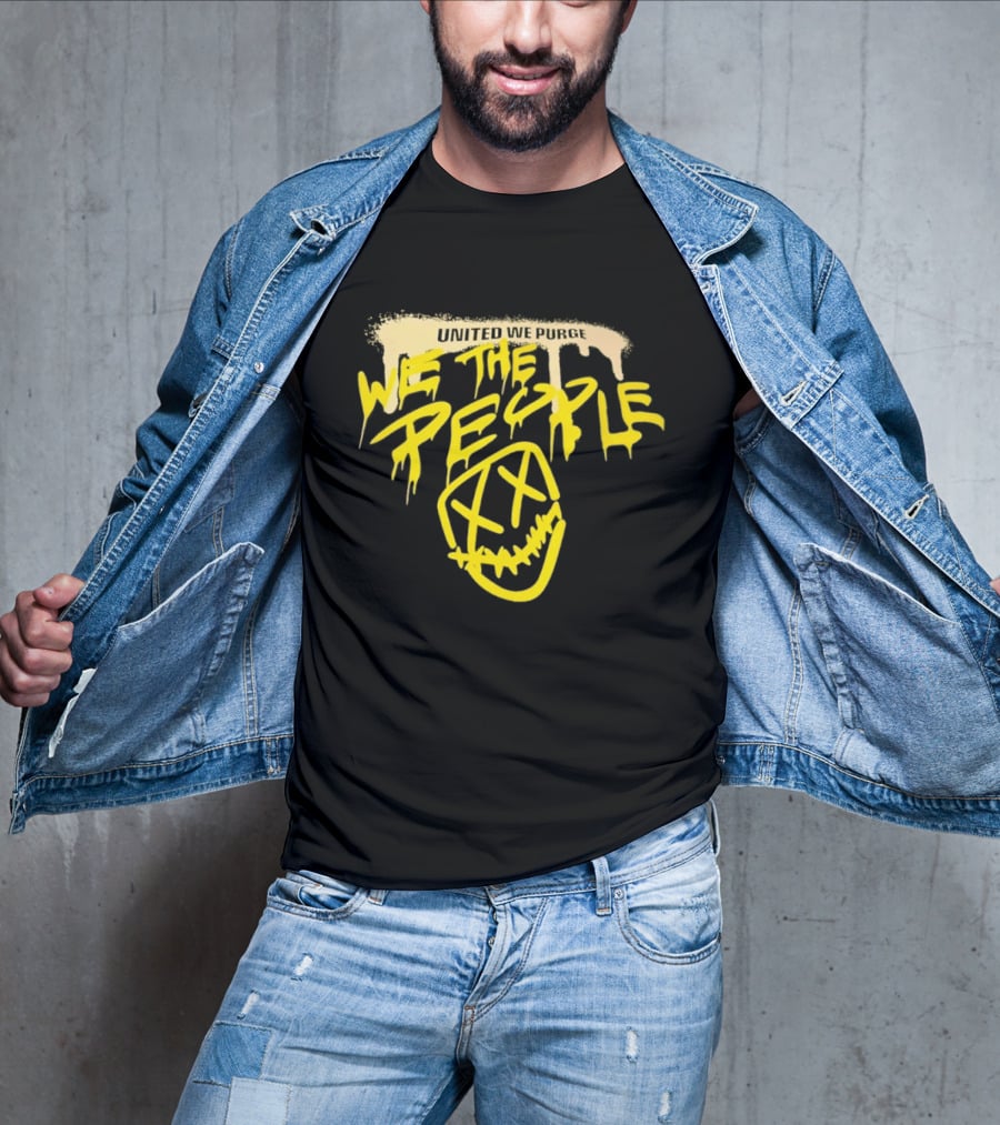 United We Purge We The People Horror Movie Mask Dripping Yellow T-Shirt