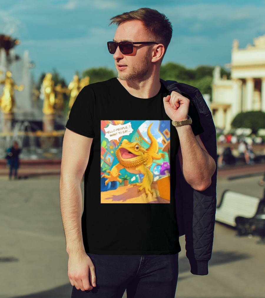 Bearded Dragon Hello People I Want To Eat Funny Lizard Cartoon T-Shirt
