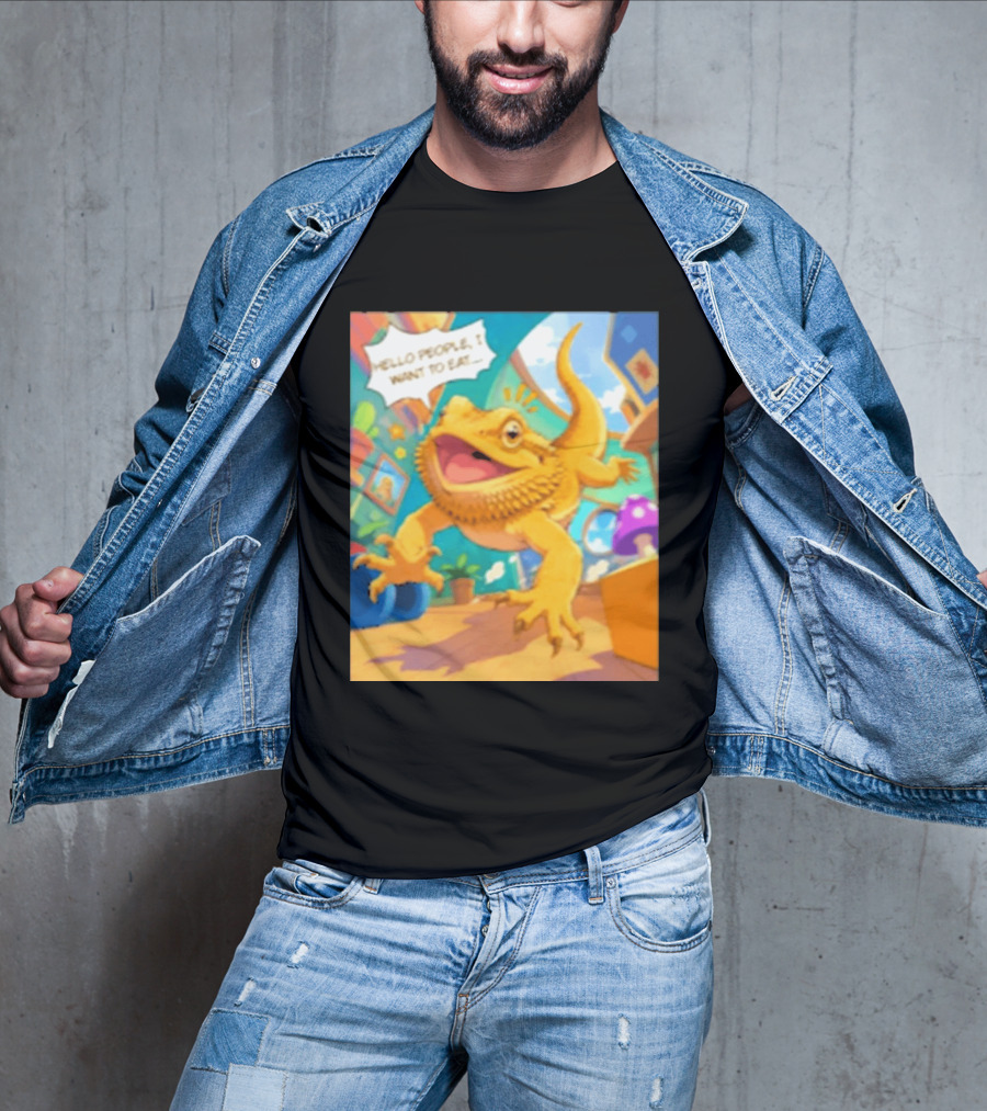 Bearded Dragon Hello People I Want To Eat Funny Lizard Cartoon T-Shirt