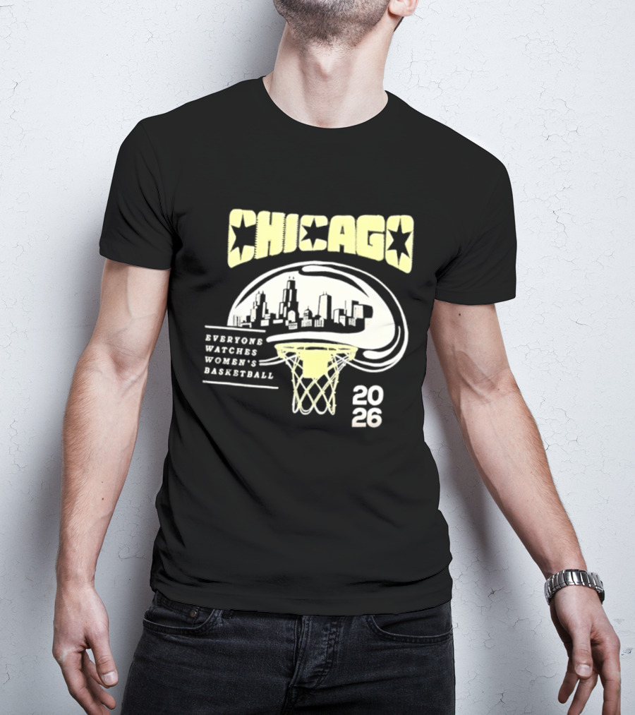Chicago Everyone Es Women's Basketball 2026 Skyline And Basketball Hoop T-Shirt