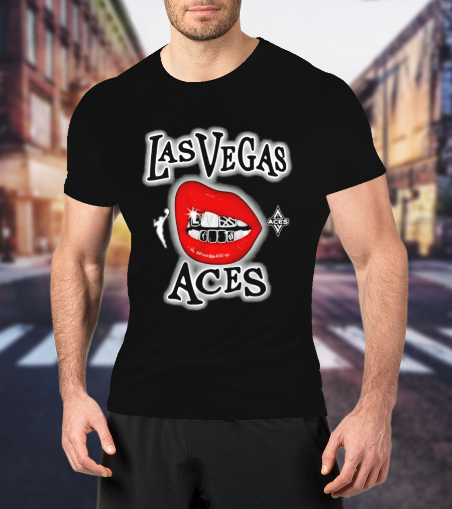 Las Vegas Aces Playa Society Lips WNBA Basketball T-Shirt