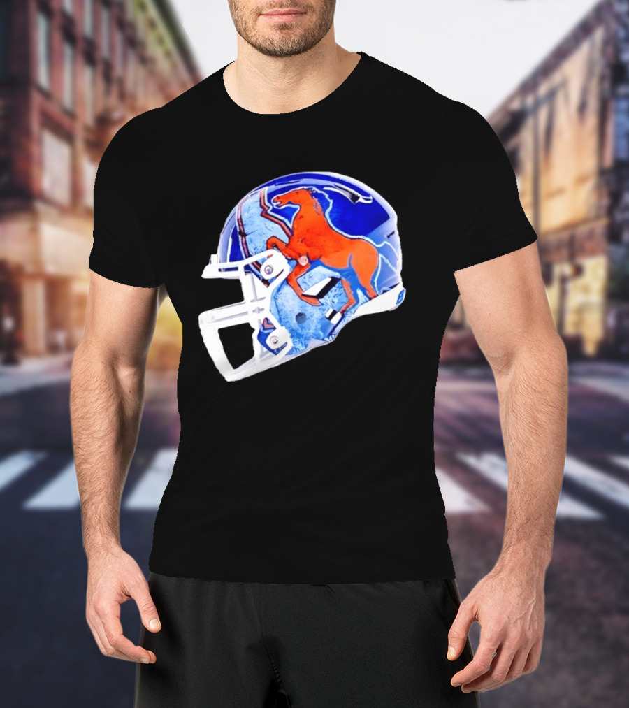 Denver Broncos Horse Helmet Blue And Orange NFL Team Gear T-Shirt