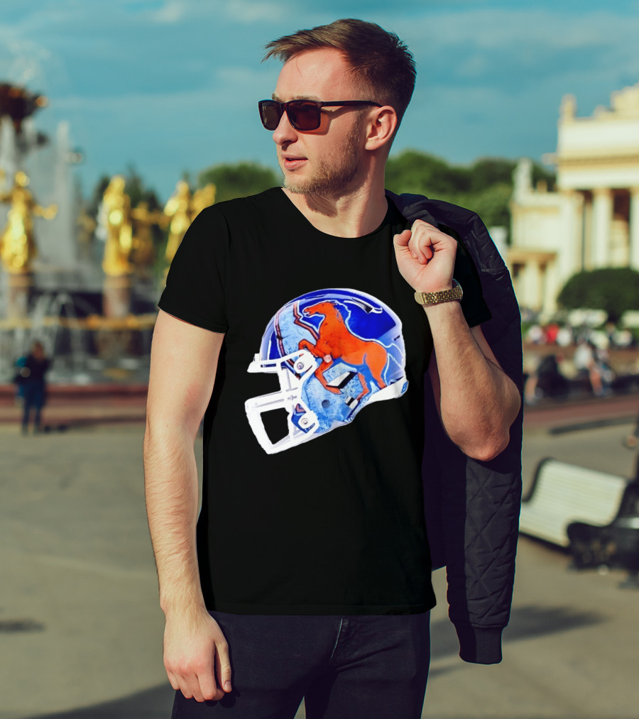 Denver Broncos Horse Helmet Blue And Orange NFL Team Gear T-Shirt