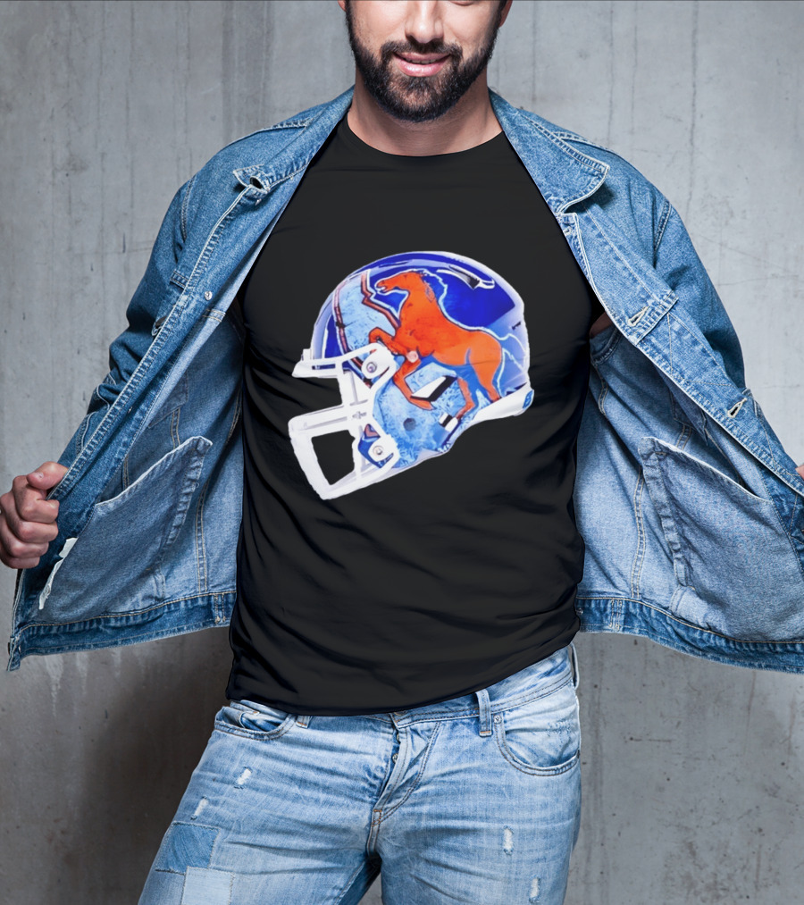 Denver Broncos Horse Helmet Blue And Orange NFL Team Gear T-Shirt