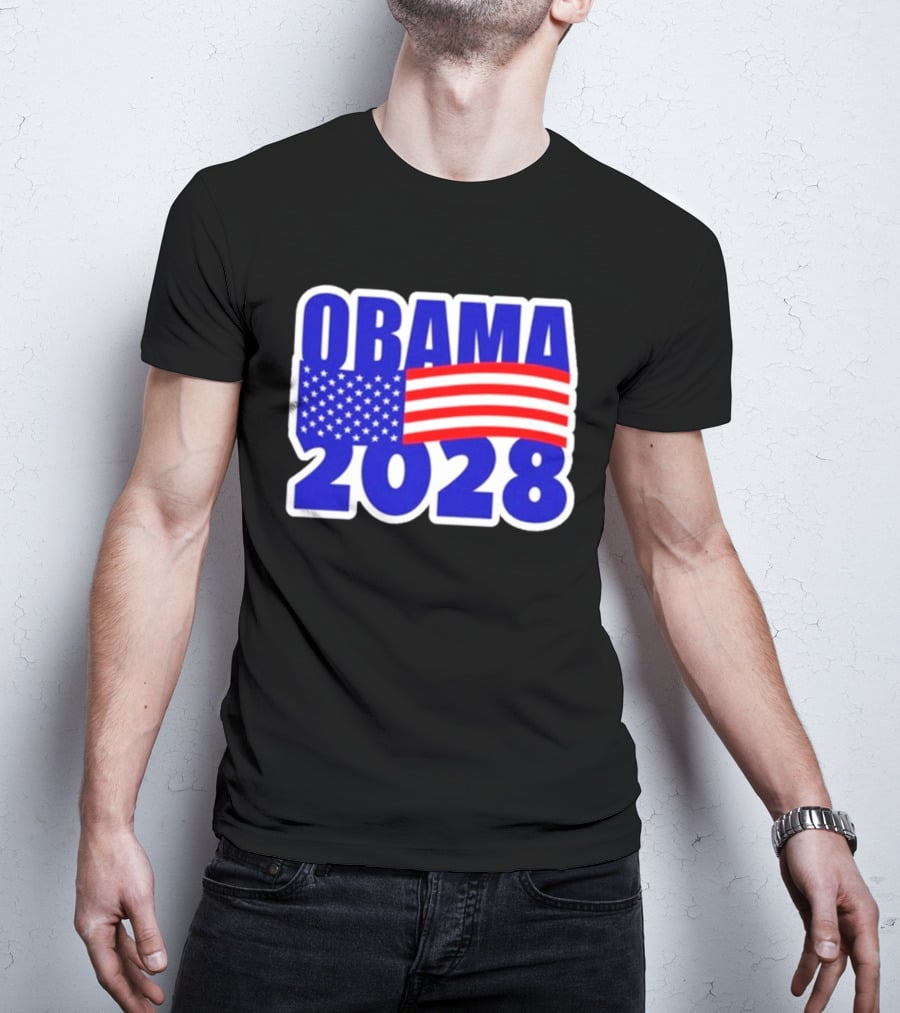Obama 2028 American Flag Campaign T-Shirt