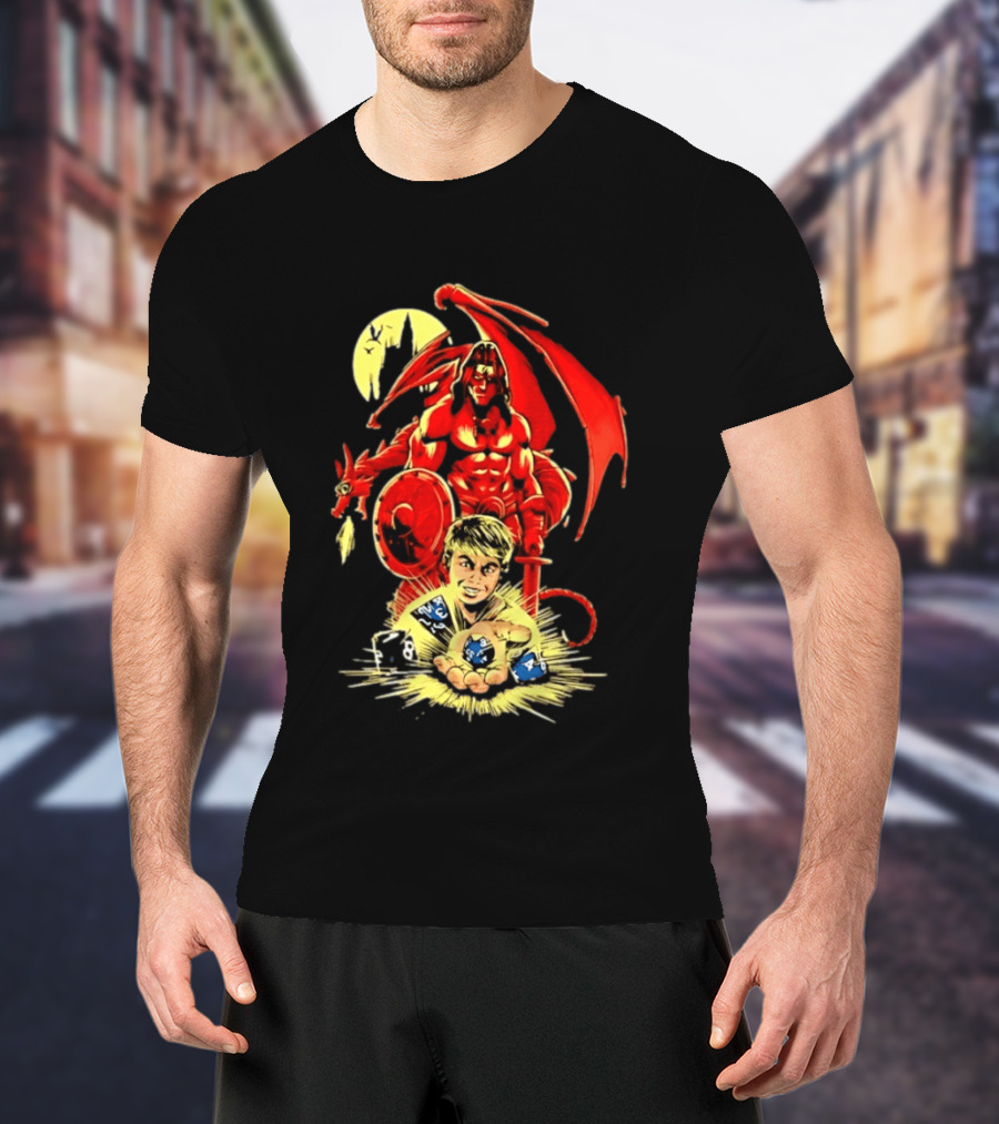 Dungeons And Dragons Player With Red Dragon And Blue Dice Adventure T-Shirt