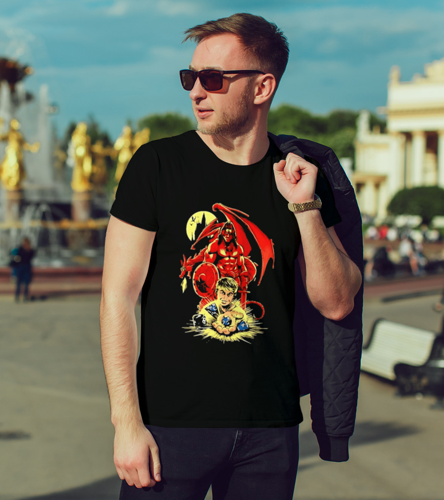 Dungeons And Dragons Player With Red Dragon And Blue Dice Adventure T-Shirt
