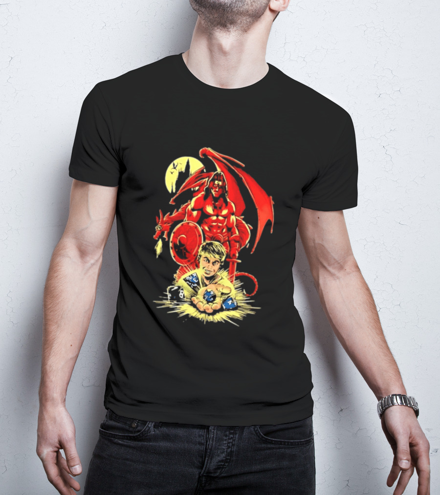 Dungeons And Dragons Player With Red Dragon And Blue Dice Adventure T-Shirt