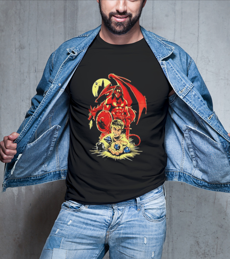 Dungeons And Dragons Player With Red Dragon And Blue Dice Adventure T-Shirt