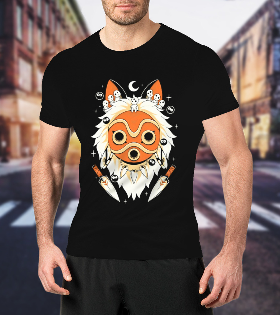 Princess Mononoke Mask Kodama Spirits Crescent Moon Daggers T-Shirt
