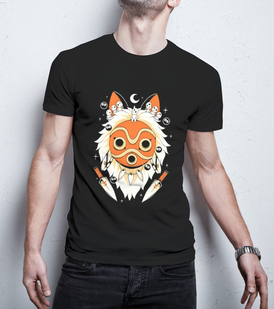 Princess Mononoke Mask Kodama Spirits Crescent Moon Daggers T-Shirt