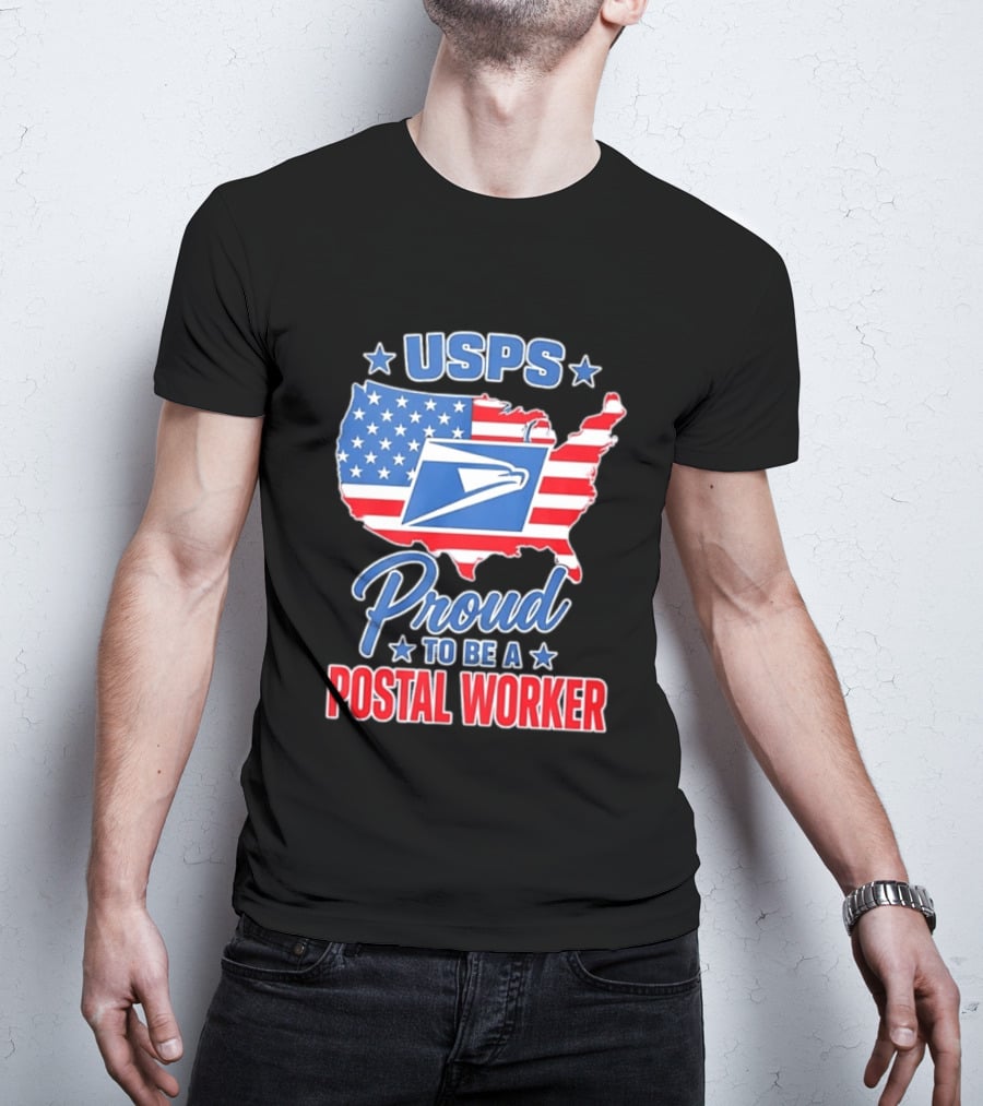USPS Proud Postal Worker Mail Carrier USA Map T-Shirt