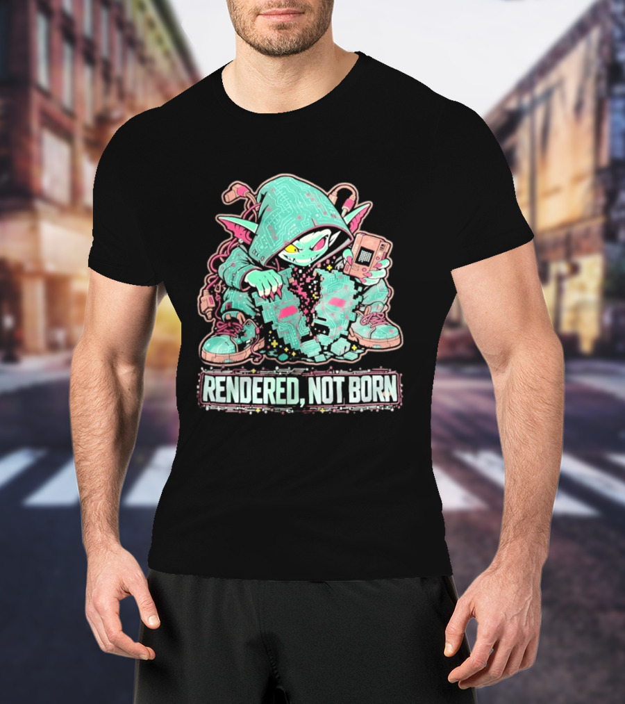 Rendered Not Born Cyber Goblin Gamer Cyberpunk Game Console T-Shirt