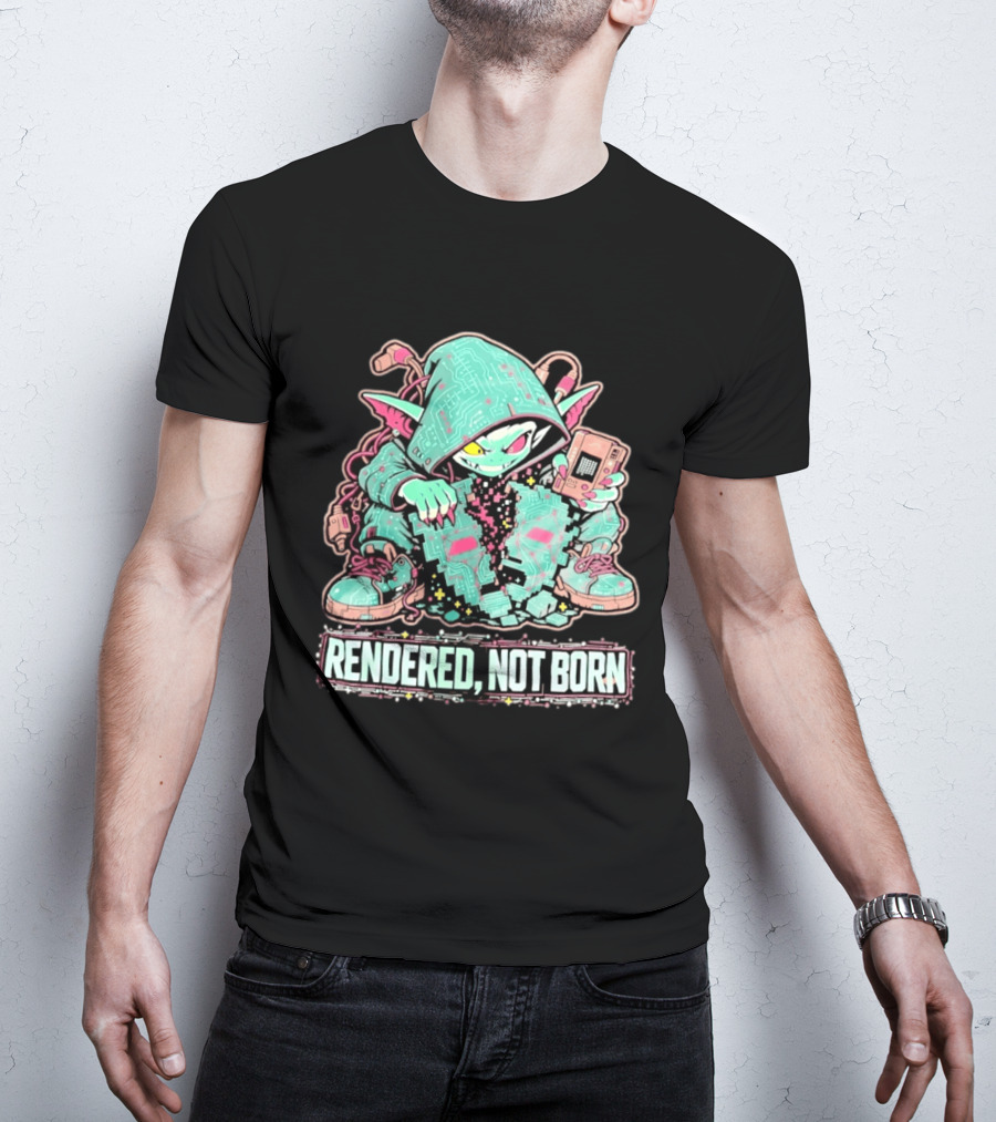 Rendered Not Born Cyber Goblin Gamer Cyberpunk Game Console T-Shirt