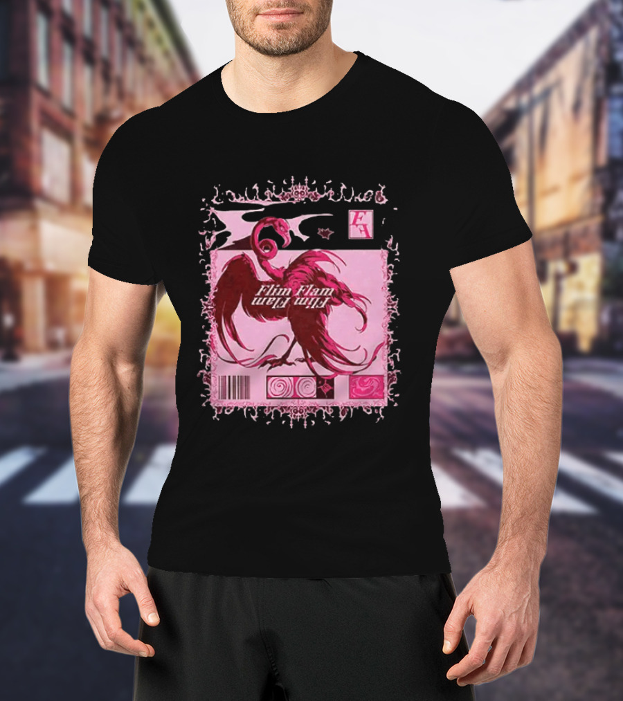 Flim Flam Flamingo Barcode Pink Swirl Border T-Shirt