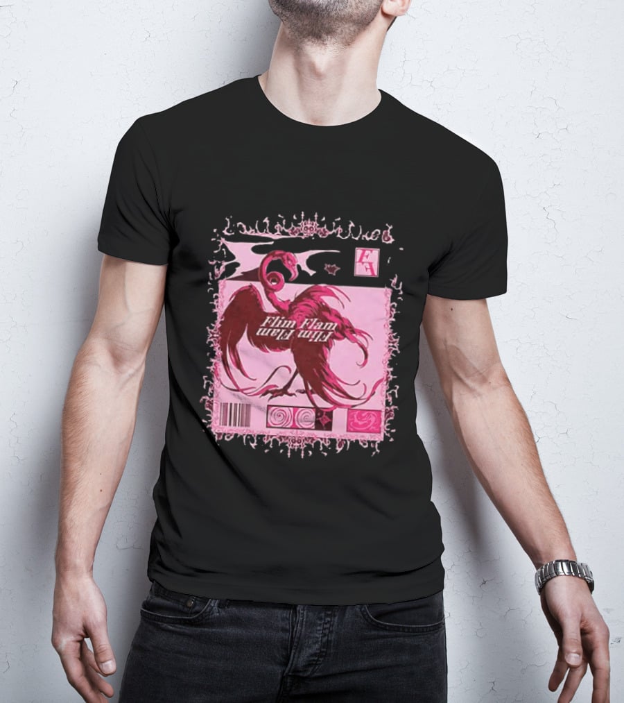 Flim Flam Flamingo Barcode Pink Swirl Border T-Shirt