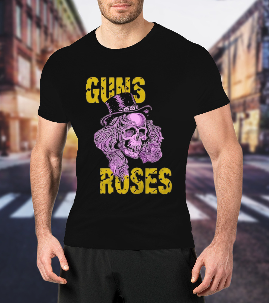 Guns N' Roses Distressed Skull With Top Hat And Roses T-Shirt