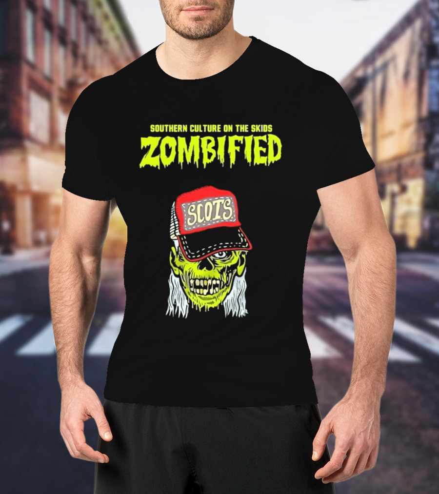 Southern Culture On The Skids Zombified Scots Skeleton With Red Cap T-Shirt