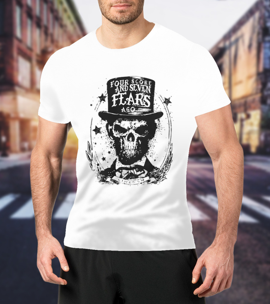 Abraham Lincoln Four Score And Seven Fears Ago Skull Top Hat Stars T-Shirt