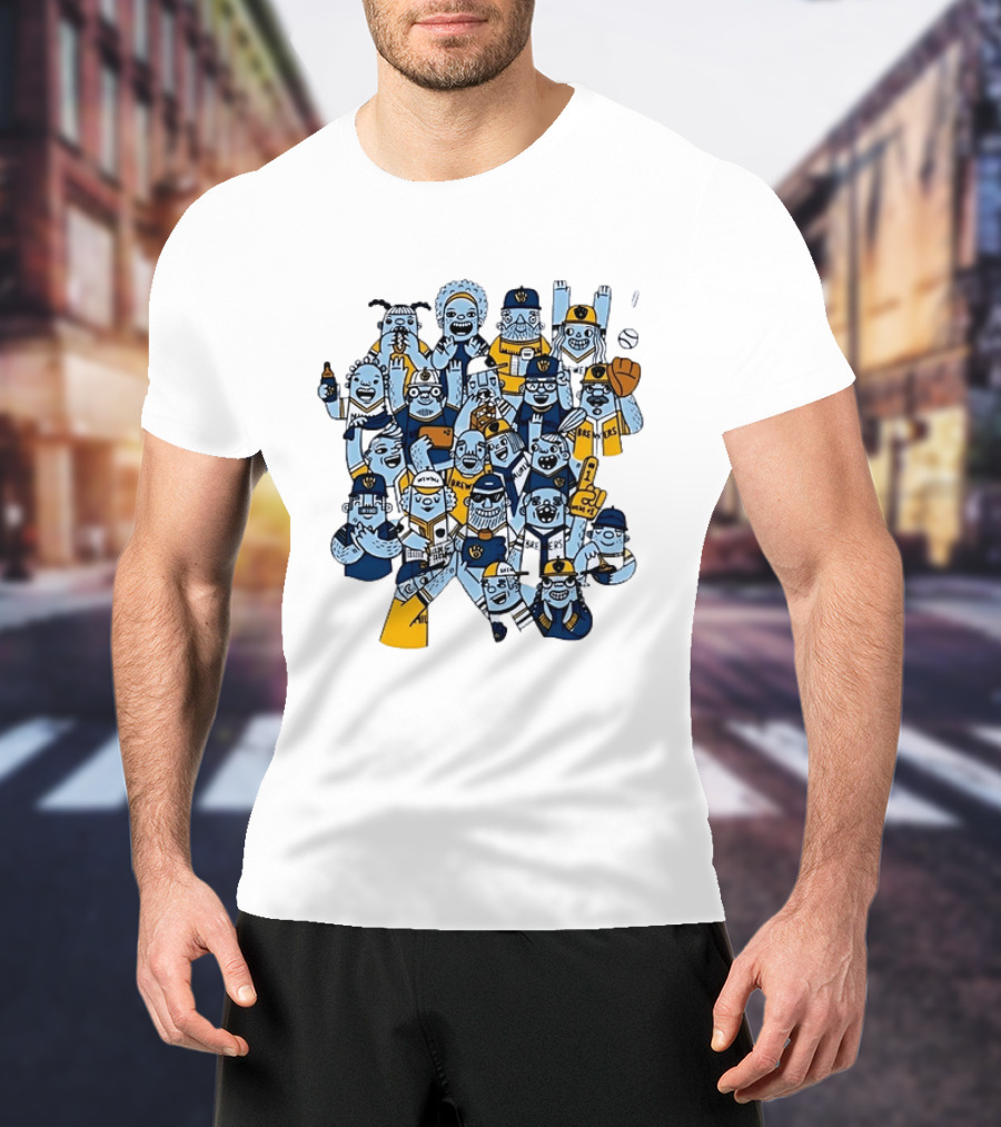 Milwaukee Brewers Fan Cartoon Characters Baseball Crowd T-Shirt