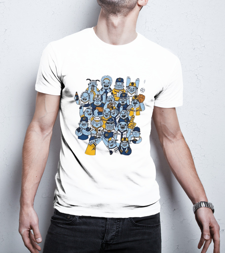 Milwaukee Brewers Fan Cartoon Characters Baseball Crowd T-Shirt