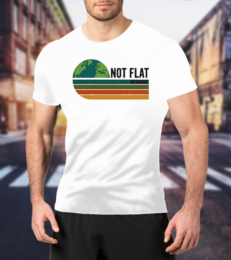 Not Flat We Checked Earth Globe Retro Stripes T-Shirt