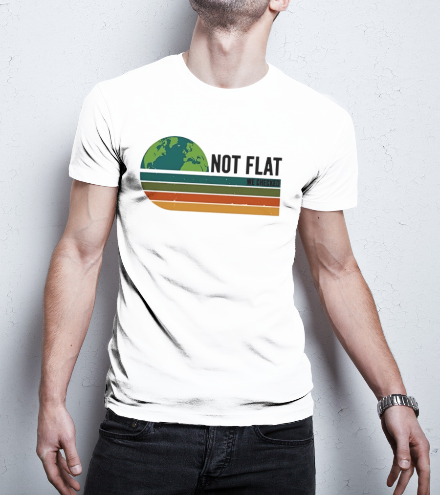 Not Flat We Checked Earth Globe Retro Stripes T-Shirt