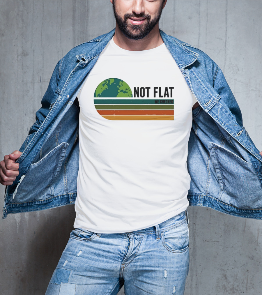 Not Flat We Checked Earth Globe Retro Stripes T-Shirt