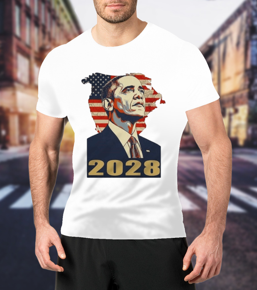 Obama 2028 With American Flag T-Shirt