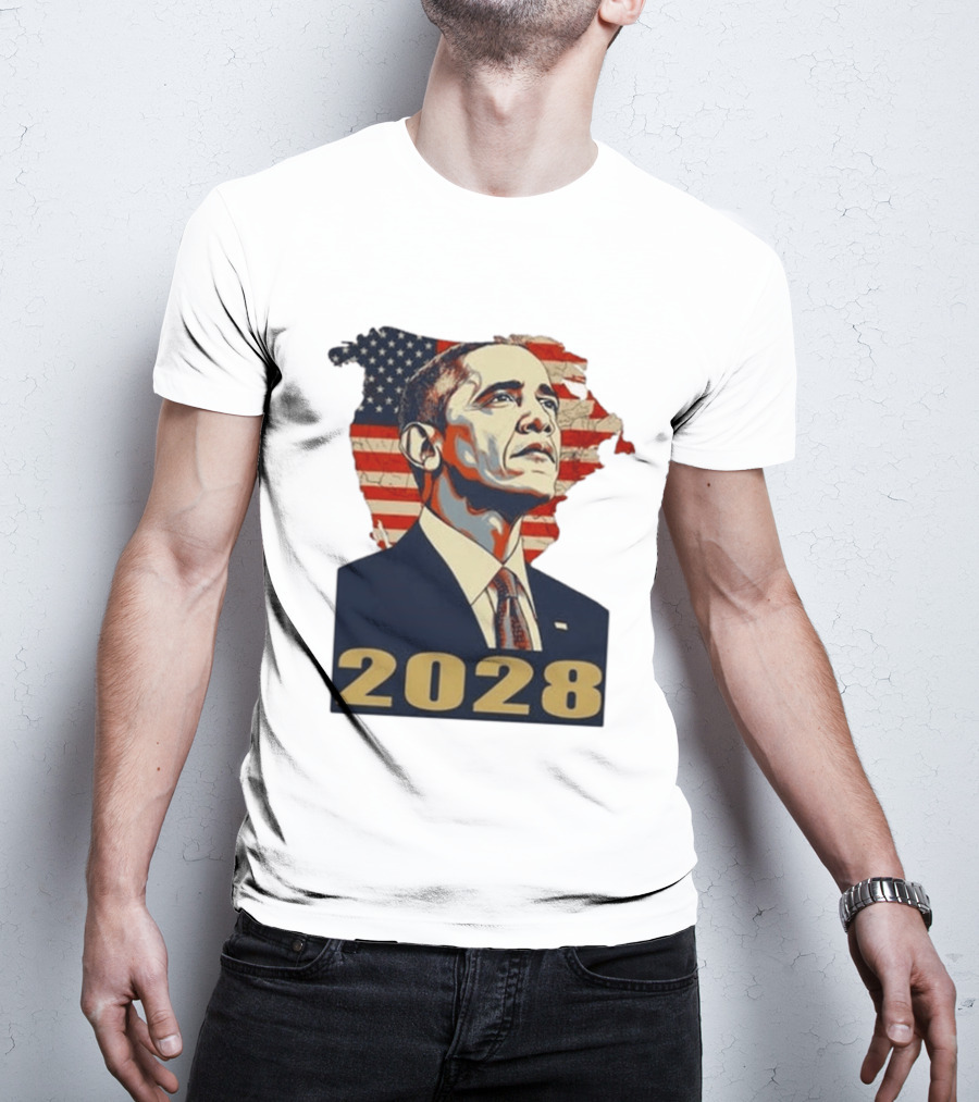 Obama 2028 With American Flag T-Shirt