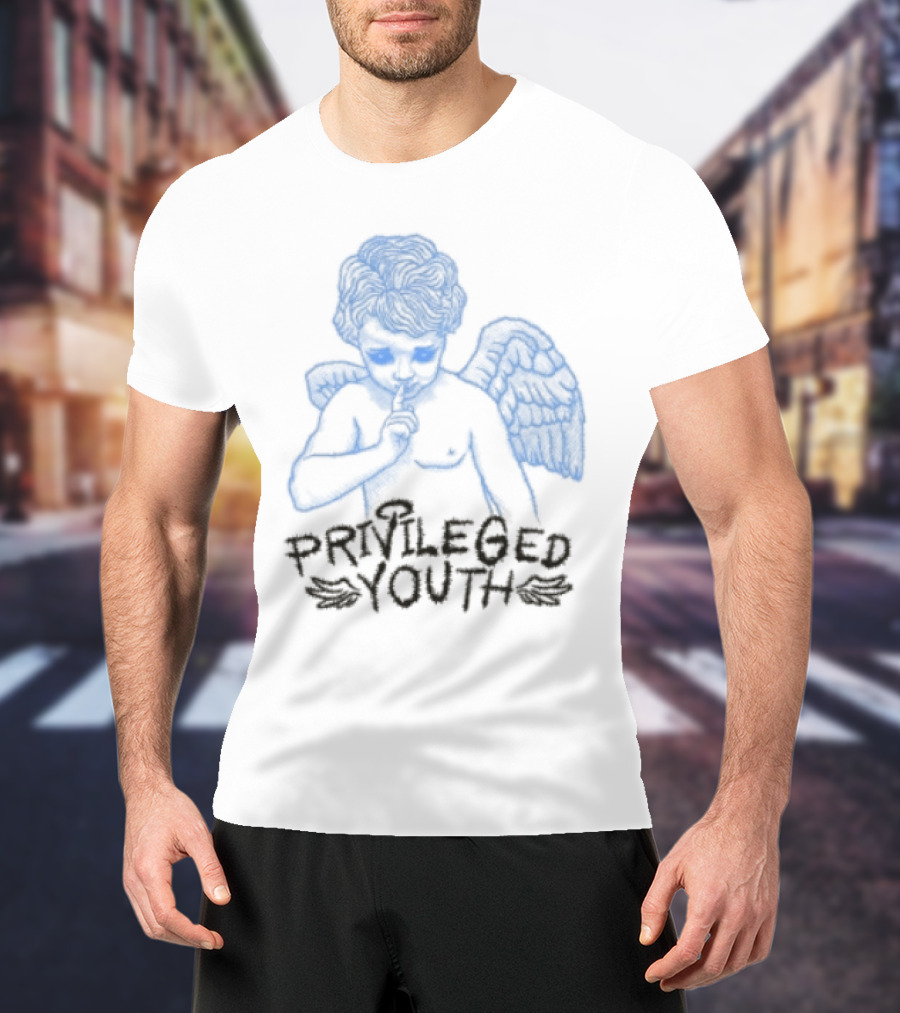 Privileged Youth Angel Blue Winged Figure Cream Color T-Shirt