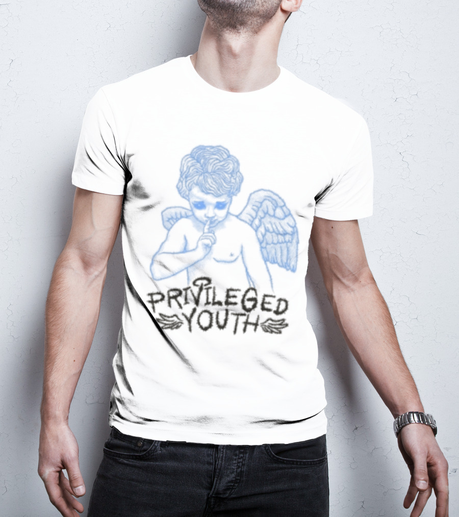 Privileged Youth Angel Blue Winged Figure Cream Color T-Shirt