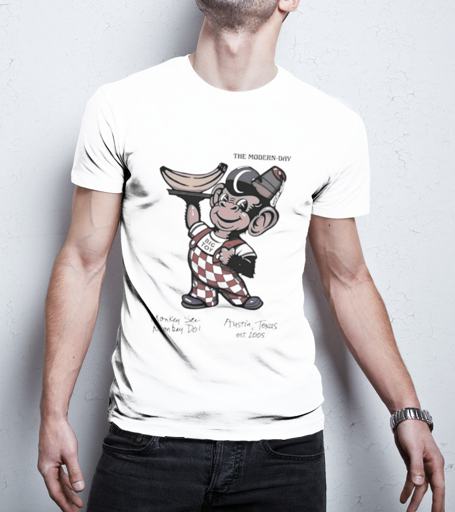 The Modern Day Big Toy Monkey See Monkey Do Austin Texas Est 2005 Vintage Cartoon T-Shirt