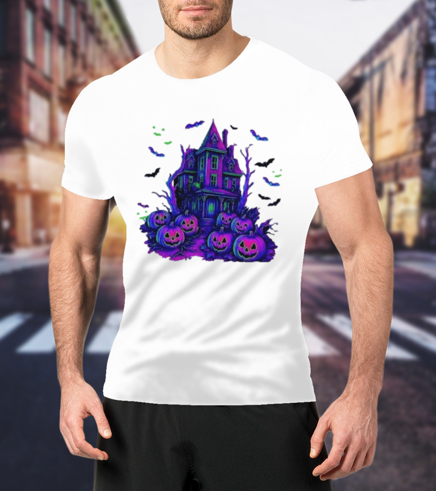 Halloween Bats Haunted House T-Shirt