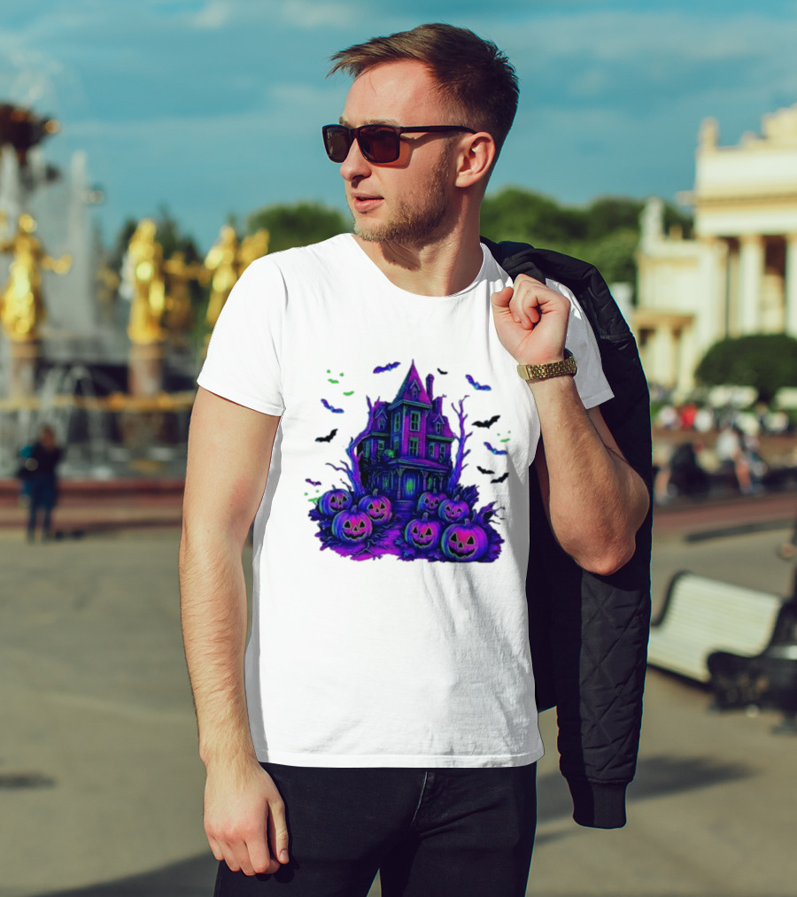 Halloween Bats Haunted House T-Shirt