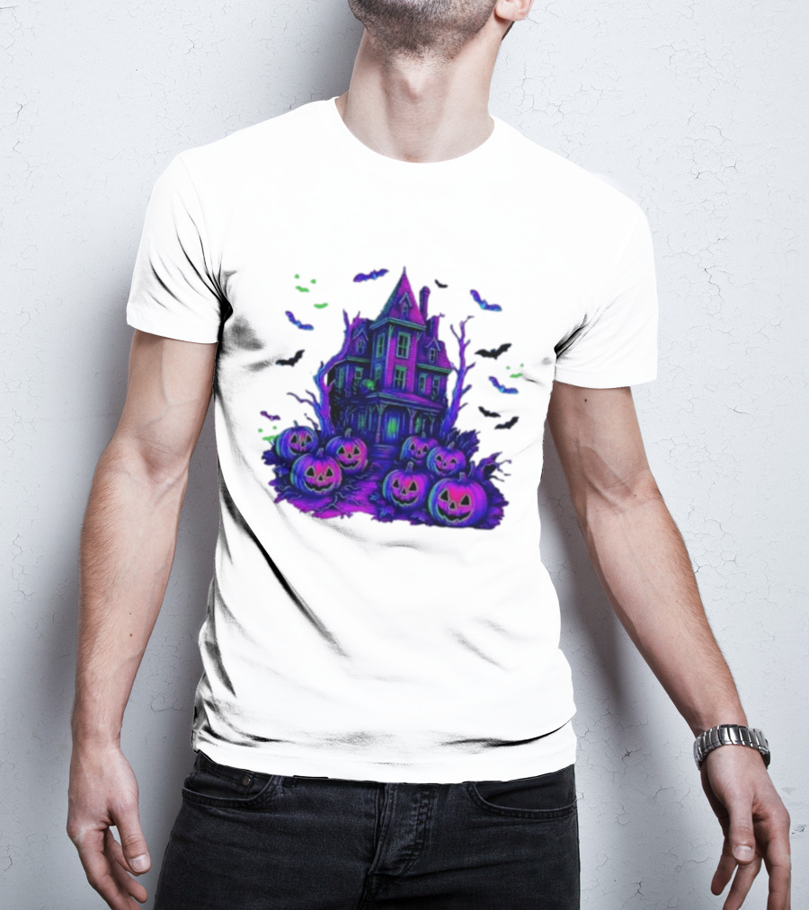 Halloween Bats Haunted House T-Shirt